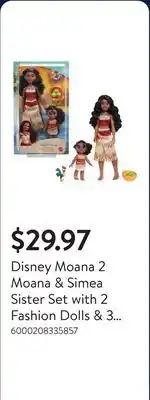 Walmart Disney Moana 2 Moana & Simea Sister Set with 2 Fashion Dolls & 3 Accessories offer