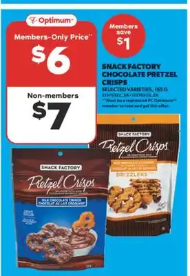 Real Canadian Superstore SNACK FACTORY CHOCOLATE PRETZEL CRISPS, 155 G offer