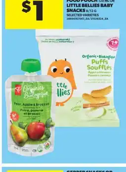 Real Canadian Superstore PC ORGANIC BABY FOOD POUCH 128 ML OR LITTLE BELLIES BABY SNACKS 8/12 G offer