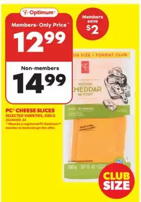 Real Canadian Superstore PC CHEESE SLICES, 500 G offer