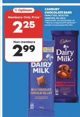 Real Canadian Superstore CADBURY CHOCOLATE BARS, 80-100 G offer