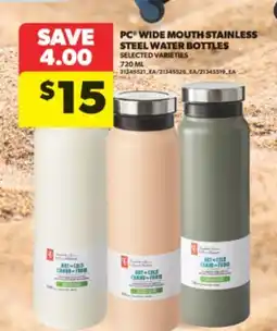 Real Canadian Superstore PC WIDE MOUTH STAINLESS STEEL WATER BOTTLES, 720 ML offer