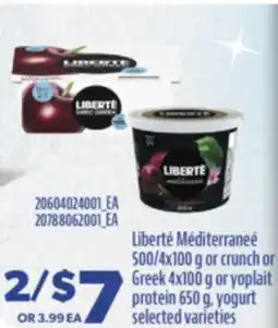 Real Canadian Superstore Liberté Méditerraneé 500/4x100 g OR CRUNCH GREEK 4x100 g or YOPLAIT PROTIEN offer