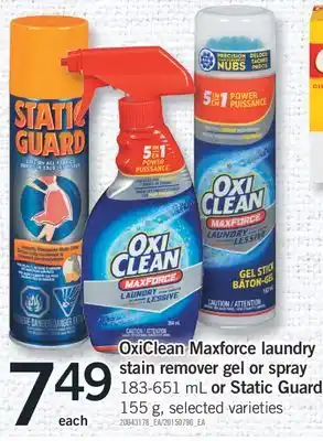 Fortinos OXICLEAN MAXFORCE LAUNDRY STAIN REMOVER GEL OR SPRAY, 183-651 ML OR STATIC GUARD, 155 G offer