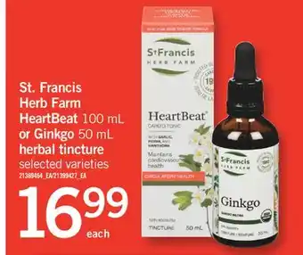 Fortinos ST. FRANCIS HERB FARM HEARTBEAT 100 ML OR GINKGO 50 ML HERBAL TINCTURE offer