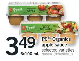 Fortinos PC ORGANICS APPLE SAUCE, 6X100 ML offer