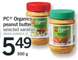 Fortinos PC ORGANICS PEANUT BUTTER, 500 G offer