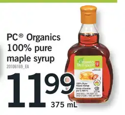 Fortinos PC ORGANICS 100% PURE MAPLE SYRUP, 375ML offer