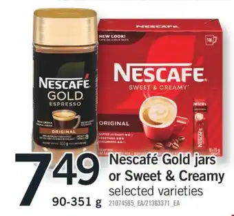 Fortinos NESCAFÉ GOLD JARS OR SWEET & CREAMY, 90-351 G offer