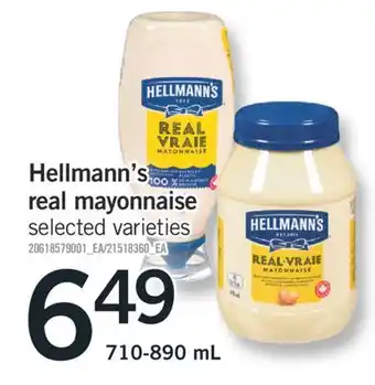 Fortinos HELLMANN'S REAL MAYONNAISE, 710-890 ML offer