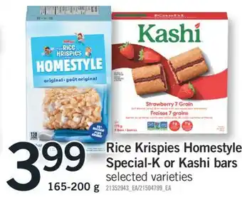 Fortinos RICE KRISPIES HOMESTYLE SPECIAL-K OR KASHI BARS, 165-200 G offer