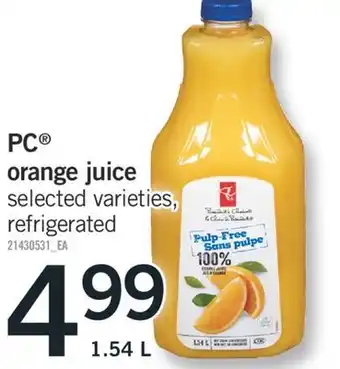 Fortinos PC ORANGE JUICE, 1.54 L offer