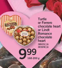 Fortinos TURTLE OR FERRERO CHOCOLATE HEART OR LINDT ROMANCE CHOCOLATE HEART, 168-200 G offer