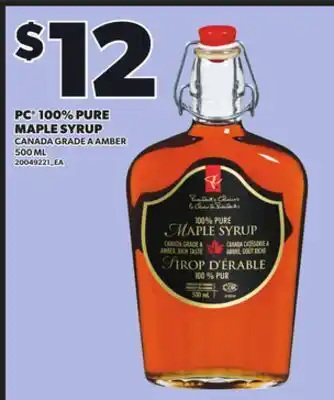 Loblaws PC 100% PURE MAPLE SYRUP 500ML offer