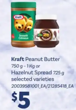 Loblaws KRAFT PEANUT BUTTER, 750G – 1KG OR HAZELNUT SPREAD, 725G offer