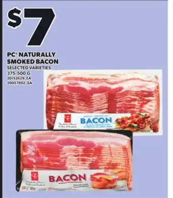 Loblaws PC NATURALLY SMOKED BACON, 375-500G offer