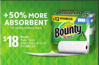 Loblaws BOUNTY PAPER TOWEL, 6=12 ROLL offer