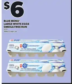 Loblaws BLUE MENU LARGE WHITE EGGS OMEGA FREE RUN, 12'S offer