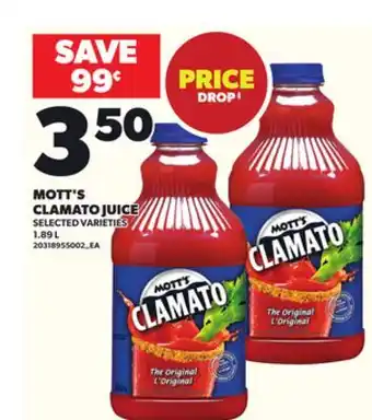 Loblaws MOTT'S CLAMATO JUICE, 1.89L offer