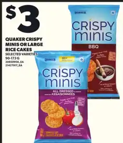 Loblaws QUAKER CRISPY MINIS OR LARGE RICE CAKES, 90-173 G offer