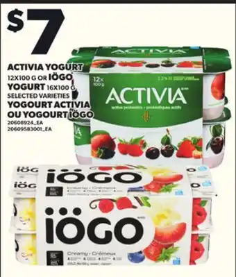 Independent Grocer ACTIVIA YOGURT 12X100 G OR IÖGO YOGURT 16X100 G offer