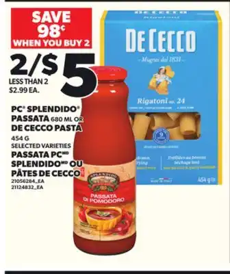 Independent Grocer PC SPLENDIDO PASSATA 680 ML OR DE CECCO PASTA 454 G offer