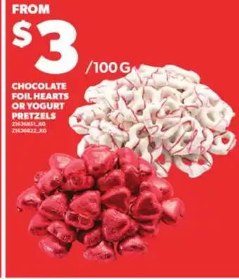 Loblaws CHOCOLATE FOIL HEARTS OR YOGURT PRETZELS offer