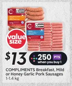 Sobeys COMPLIMENTS Breakfast, Mild or Honey Garlic Pork Sausages offer