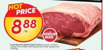 Sobeys Fresh Boneless Beef Striploin Halves offer