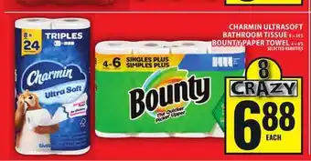 Food Basics CHARMIN ULTRASOFT BATHROOM TISSUE 8 = 24'S BOUNTY PAPER TOWEL 4 = 6'S offer