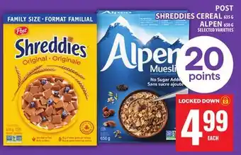 Food Basics POST SHREDDIES CEREAL 635 G, ALPEN offer