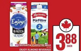 Food Basics LACTANTIA PURFILTRE MILK OR ENJOY ALMOND BEVERAGE offer