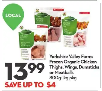 Longo's Yorkshire Valley Farms Frozen Organic Chicken Thighs, Wings, Dumsticks or Meatballs offer