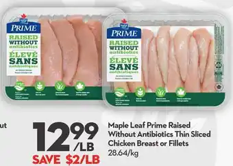 Longo's Maple Leaf Prime Raised Without Antibiotics Thin Sliced Chicken Breast or Fillets offer