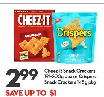 Longo's Cheez-It Snack Crackers 191-200g box or Crispers Snack Crackers 145g pkg offer