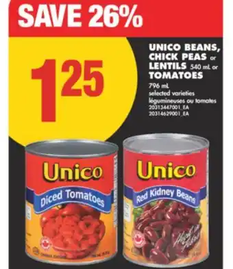 No Frills UNICO BEANS, CHICK PEAS OR LENTILS, 540 ML OR TOMATOES, 796 ML offer