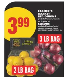 No Frills FARMER'S MARKET RED ONIONS, 3 LB BAG or LEMONS, 2 LB BAG offer