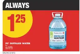 No Frills PC DISTILLED WATER, 4 L offer