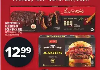 Metro IRRESISTIBLES BURGERS OR PORK BACK RIBS offer