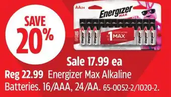 Canadian Tire Energizer Max Alkaline Batteries offer