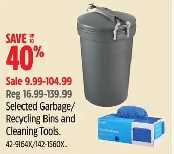 Canadian Tire Rubbermaid Selected Garbage/ Recycling Bins and Cleaning Tools offer