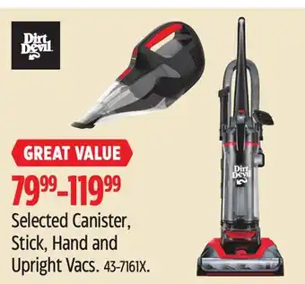 Canadian Tire Selected Canister, Stick, Hand and Upright Vacs offer