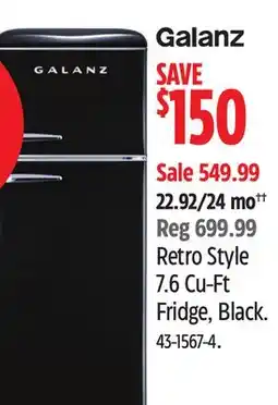 Canadian Tire Galanz Retro Style 7.6 Cu-Ft Fridge, Black offer