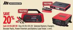 Canadian Tire Motomaster Selected Battery Chargers, Booster Packs, Power Inverters and Battery Load Tester offer