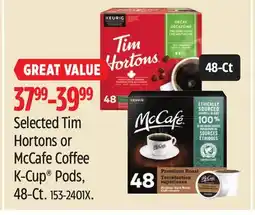 Canadian Tire Selected Tim Hortons or McCafe Coffee K-Cup Pods, 48-Ct offer