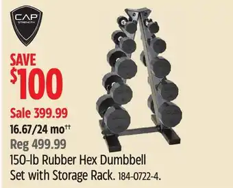 Canadian Tire 150-lb Rubber Hex Dumbbell Set with Storage Rack offer