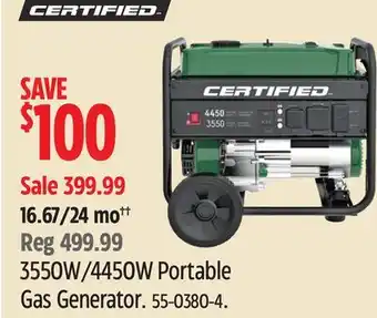 Canadian Tire 3550W/4450W Portable Gas Generator offer