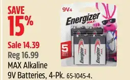 Canadian Tire Energizer MAX Alkaline 9V Batteries offer