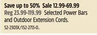 Canadian Tire Selected Power Bars and Outdoor Extension Cords offer