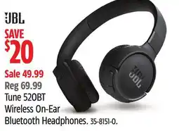 Canadian Tire JBL Tune 520BT Wireless On-Ear Bluetooth Headphones offer